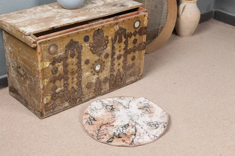 Canlı Turuncu Yeşil Ikat Halı, 1,7x1,7 ft Şık Dekor