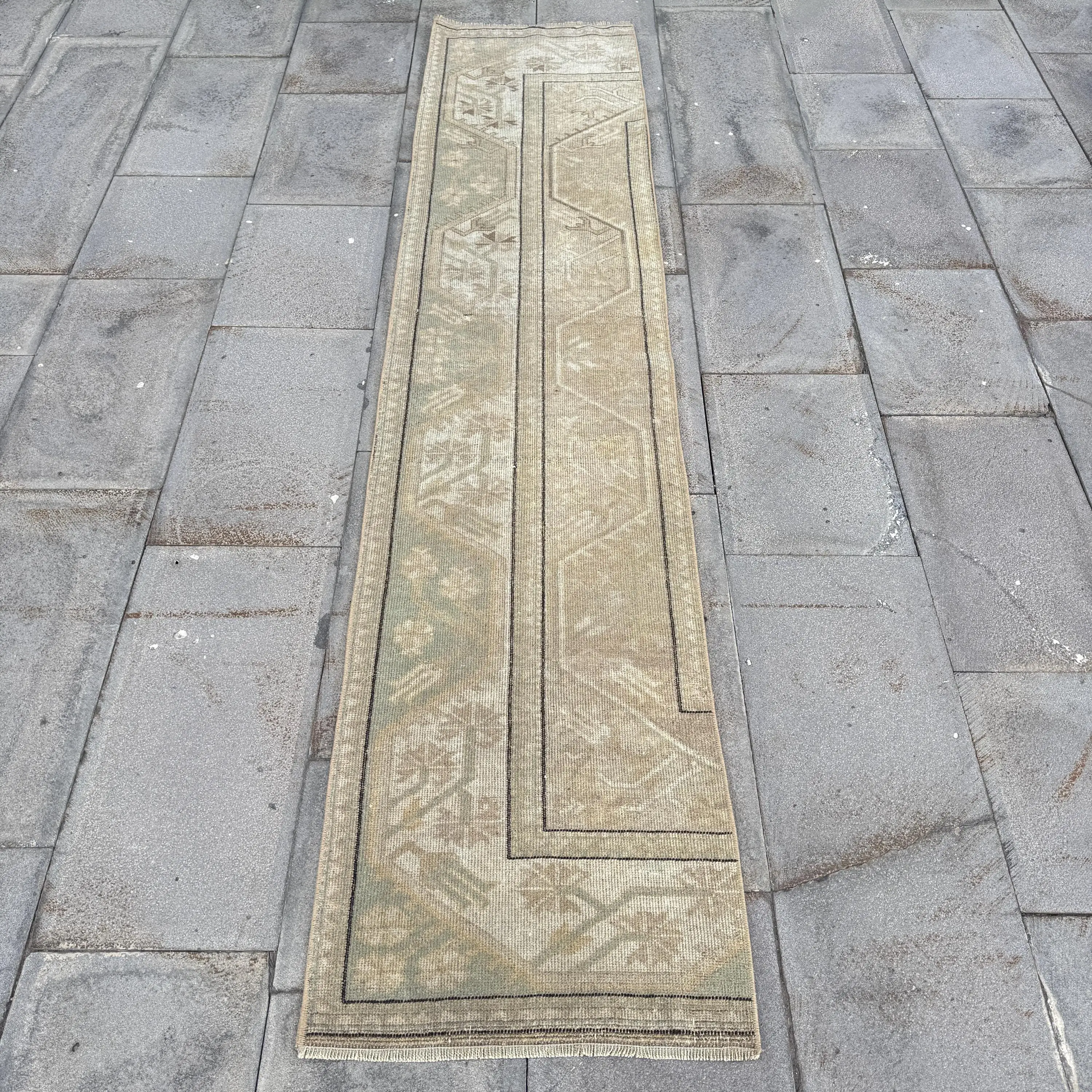 1.7x7.8 ft Vintage Turkish Rug, Runner Rug, Brown Ikat Rug - 1