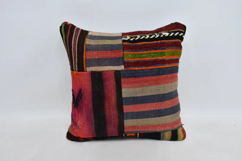 Cushion Case, Turkish Pillow, Lounge Throw Cushion Cover, Vintage Kilim Pillow, 20x20 Pink Cushion Cover, Ethnical Kilim Rug Pillow - 1