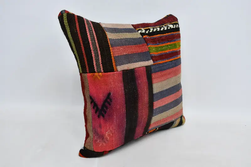 Cushion Case, Turkish Pillow, Lounge Throw Cushion Cover, Vintage Kilim Pillow, 20x20 Pink Cushion Cover, Ethnical Kilim Rug Pillow - 3