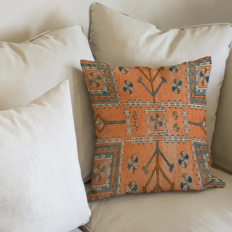 Gestricktes, bedrucktes Kissen in Orange und Grün: Luxuriöse Heimdekoration