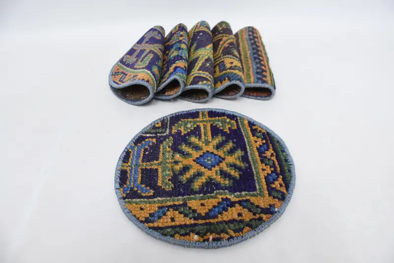 Manteles individuales Art Déco Boho Circle, decoración de lana de algodón azul y verde