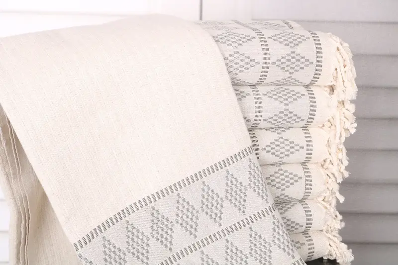 Personalized Turkish Towel, Kilim Design, Khaki Green Linen, 36x71 Inches