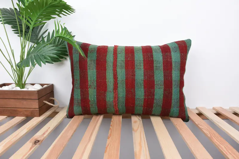 Tribal Pillow Case, 16x24 Red Cushion, Kilim Cushion Sham, Sofa Pillow, Throw Kilim Pillow, Kilim Pillow, Pillow Cover, Anatolian Pillow - 1