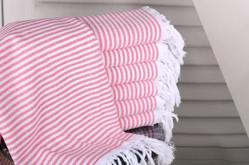 Personalized Turkish Beach Towel Unique, Custom Light Red Striped, 36x67 Inches