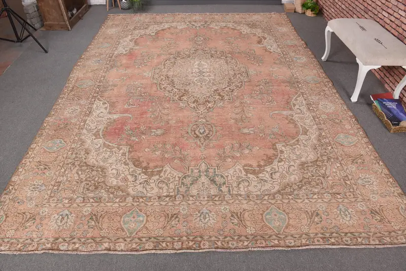 Turkish Oversize Rug 8.9x12.2 ft, Red Floral Vintage Wool Rug - 1