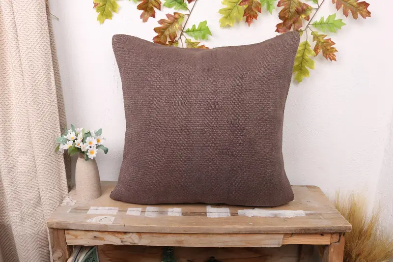 Handgefertigtes südwestliches braunes Wurfkissen, Vintage besticktes Kissen