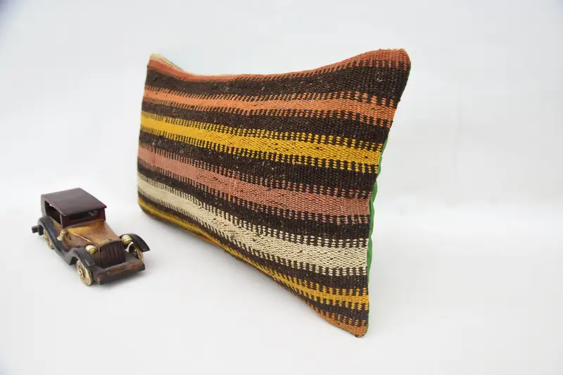 Handmade Kilim Cushion, Vintage Kilim Pillow, Cushion, Southwestern Cushion Cover, 12x20 Brown Pillow, Vintage Kilim Throw Pillow - 3