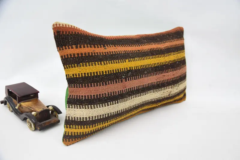 Handmade Kilim Cushion, Vintage Kilim Pillow, Cushion, Southwestern Cushion Cover, 12x20 Brown Pillow, Vintage Kilim Throw Pillow - 2