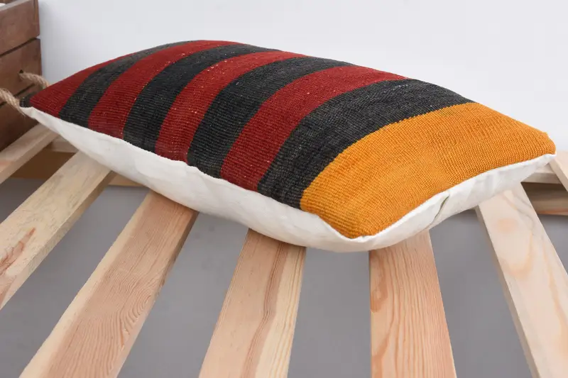 Boho Pillow, Cushion, Ethnical Kilim Rug Pillow, Antique Pillows, 8x16 Red Pillow, Neutral Throw Pillow Case, Ottoman Cushion - 6