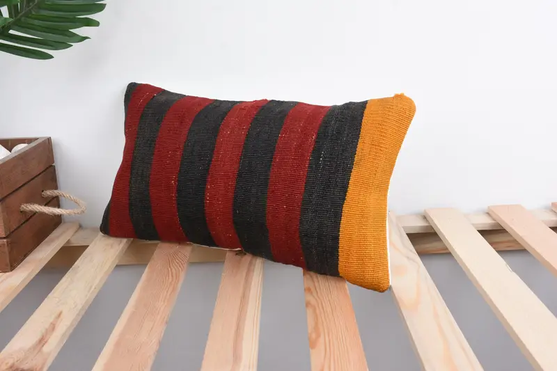 Boho Pillow, Cushion, Ethnical Kilim Rug Pillow, Antique Pillows, 8x16 Red Pillow, Neutral Throw Pillow Case, Ottoman Cushion - 5