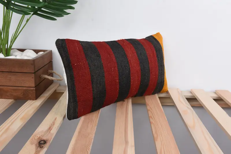 Boho Pillow, Cushion, Ethnical Kilim Rug Pillow, Antique Pillows, 8x16 Red Pillow, Neutral Throw Pillow Case, Ottoman Cushion - 4