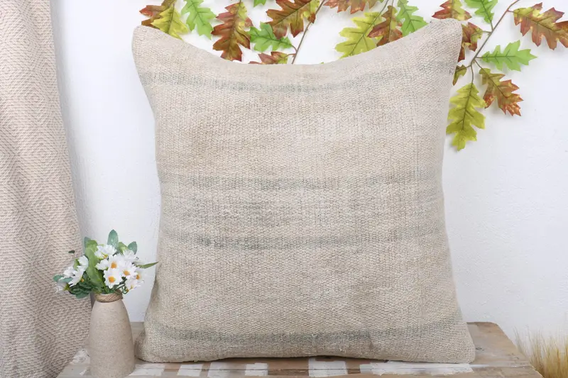 Seat Pillow Cover, Vintage Pillow, 24x24 Beige Pillow, Pillow for Sofa, Vintage Kilim Pillow, Cushion Cover, Living Room Throw Pillow Sham - 2