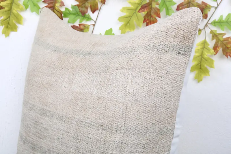 Seat Pillow Cover, Vintage Pillow, 24x24 Beige Pillow, Pillow for Sofa, Vintage Kilim Pillow, Cushion Cover, Living Room Throw Pillow Sham - 5