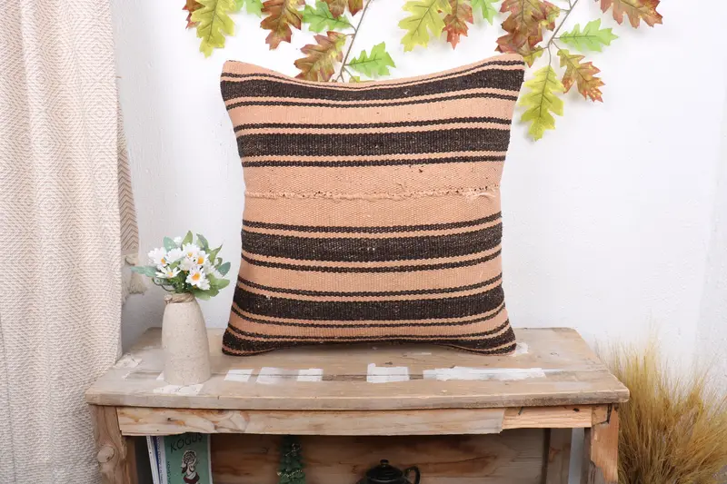 20x20 Orange Pillow Cover, Turkish Pillow, Vintage Throw Pillow Sham, Boho Pillow Sham Cover, Throw Kilim Pillow, Cushion - 1