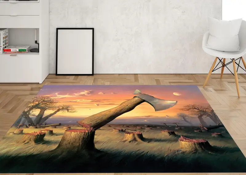 Modern Soyut Baskılı Halı: Vladimir Kush'un Kırmızı Ağacından Esinlendi