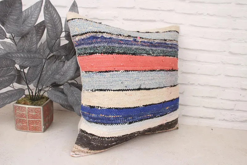 20x20 Blue Cushion, Antique Pillows, Pet Pillow Sham, Sustainable Cushion Cover, Pillow Cover, Boho Pillow, Vintage Kilim Pillow - 3
