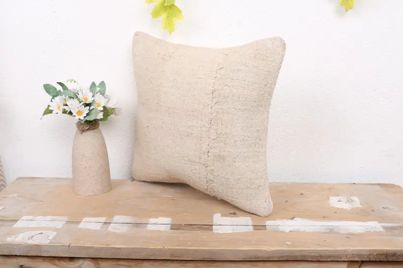 Accent Cushion Cover, Handmade Kilim Cushion, 12x12 Beige Pillow Sham, Interior Designer Pillow, Pillow Sham, Vintage Kilim Throw Pillow - 4