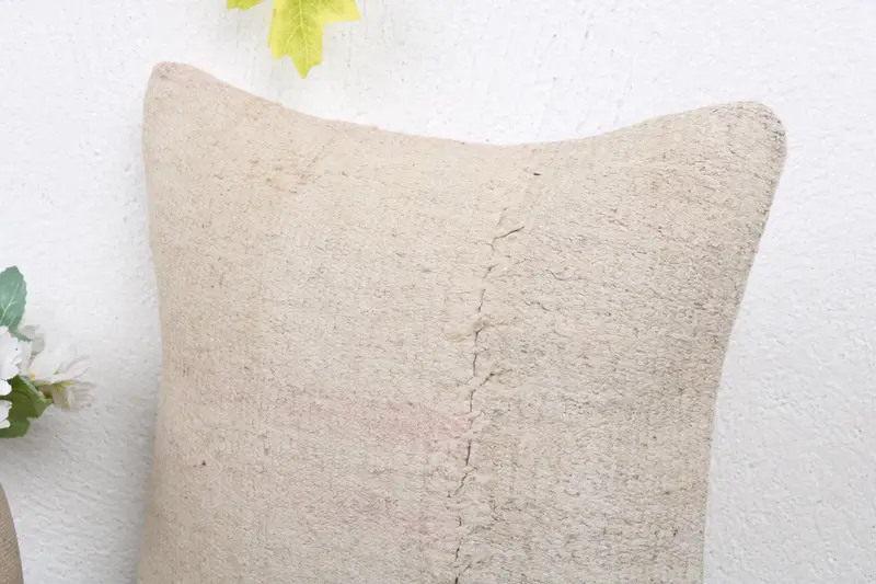 Accent Cushion Cover, Handmade Kilim Cushion, 12x12 Beige Pillow Sham, Interior Designer Pillow, Pillow Sham, Vintage Kilim Throw Pillow - 5