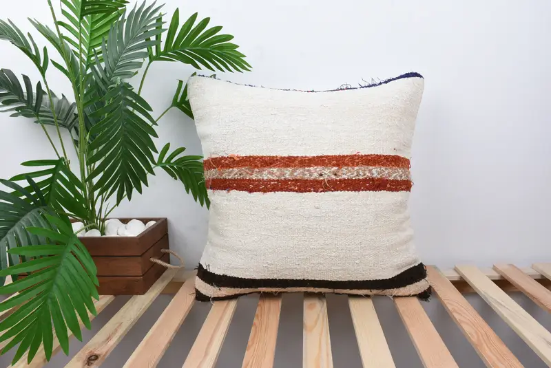 Aesthetic Pillow Case, Vintage Pillow, Cushion, Car Cushion, 20x20 White Pillow Case, Pillow for Couch, Turkish Kilim Pillow - 1