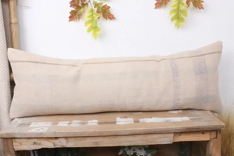 Yoga Pillow, Cushion Case, Kilim Pillow Cover, Crochet Pattern Pillow Case, Boho Pillow, 12x36 White Pillow, Muted Cushion Case, Throw Kilim Pillow - 2