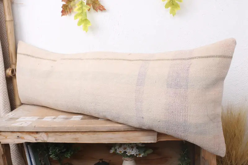 Yoga Pillow, Cushion Case, Kilim Pillow Cover, Crochet Pattern Pillow Case, Boho Pillow, 12x36 White Pillow, Muted Cushion Case, Throw Kilim Pillow - 4