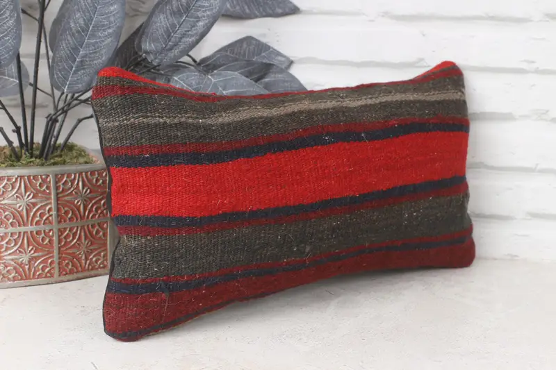 Kilim Pillow Cover, Gift Pillow, Morroccon Kilim Cushion Pillow Cover, Turkish Pillow, Cushion, 8x16 Red Pillow, Rustic Cushion Cover - 4