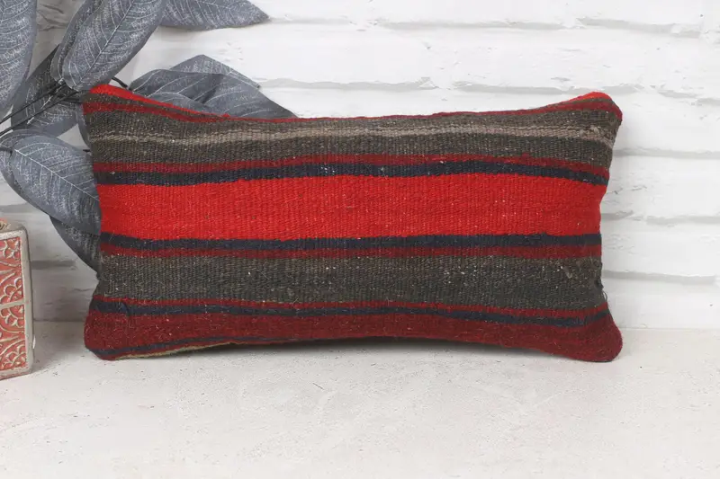 Kilim Pillow Cover, Gift Pillow, Morroccon Kilim Cushion Pillow Cover, Turkish Pillow, Cushion, 8x16 Red Pillow, Rustic Cushion Cover - 1