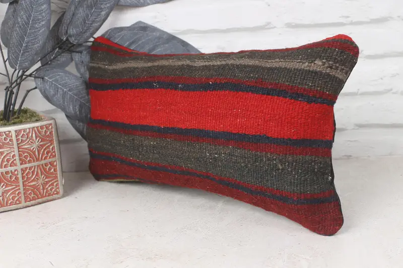 Kilim Pillow Cover, Gift Pillow, Morroccon Kilim Cushion Pillow Cover, Turkish Pillow, Cushion, 8x16 Red Pillow, Rustic Cushion Cover - 3