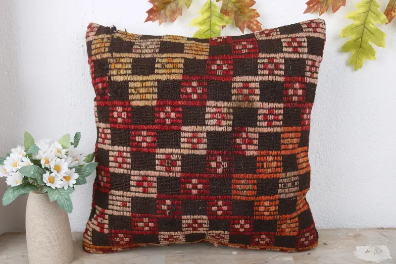 Bed Cushion Cover, 16x16 Brown Cushion, Throw Kilim Pillow, Pastel Pillow Sham, Yoga Cushion Cover, Cushion, Boho Pillow, Boho Pillow Sham Cover - 2