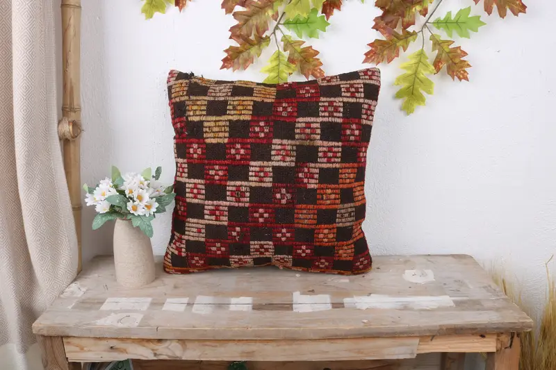 Bed Cushion Cover, 16x16 Brown Cushion, Throw Kilim Pillow, Pastel Pillow Sham, Yoga Cushion Cover, Cushion, Boho Pillow, Boho Pillow Sham Cover - 1