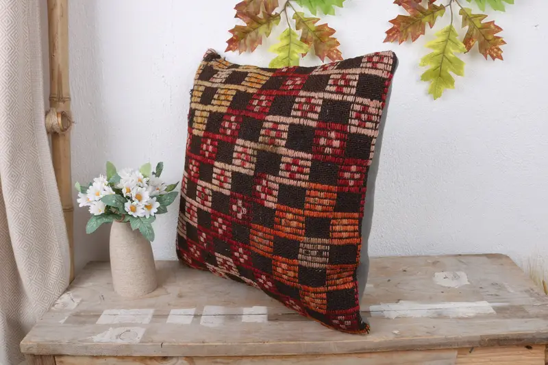 Bed Cushion Cover, 16x16 Brown Cushion, Throw Kilim Pillow, Pastel Pillow Sham, Yoga Cushion Cover, Cushion, Boho Pillow, Boho Pillow Sham Cover - 4