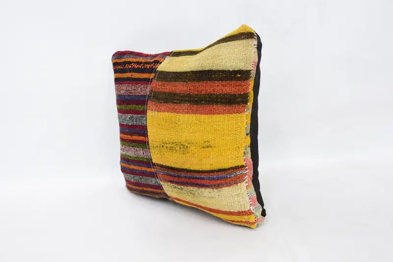Antique Pillows, Kilim Pillow Cover, Accent Cushion Cover, Interior Designer Pillow, Cushion Case, 16x16 Yellow Cushion Cover, Handmade Pillow Sham - 4