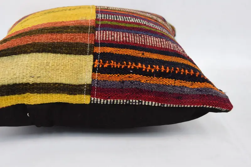 Antique Pillows, Kilim Pillow Cover, Accent Cushion Cover, Interior Designer Pillow, Cushion Case, 16x16 Yellow Cushion Cover, Handmade Pillow Sham - 5