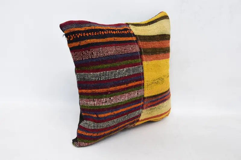 Antique Pillows, Kilim Pillow Cover, Accent Cushion Cover, Interior Designer Pillow, Cushion Case, 16x16 Yellow Cushion Cover, Handmade Pillow Sham - 3