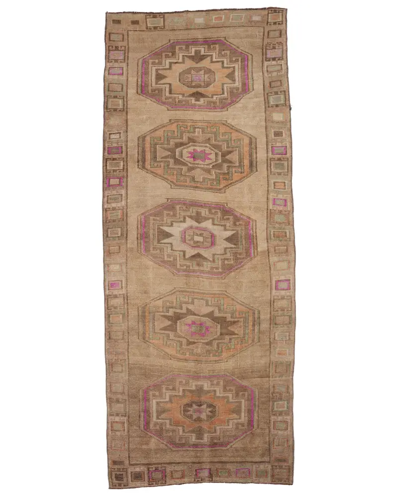 Brauner und rosa Teppich, 4,7 x 11,8 Fuß, gestreiftes geometrisches Design