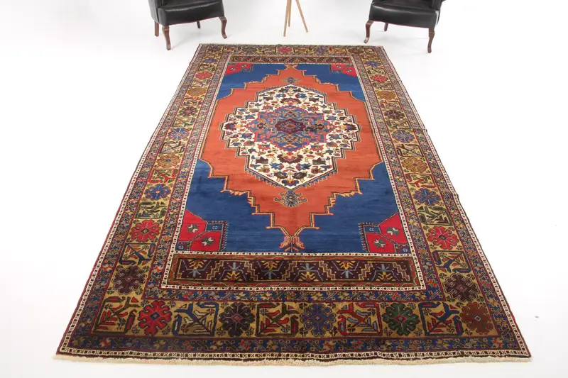Vintage Turkish Oushak Oversize Rug 6.46x12.6 ft, Blue Oriental Rug Wool - 1