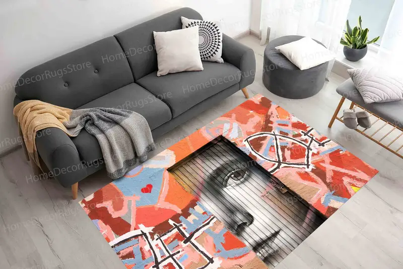 Graffiti Sokak Sanatı Baskılı Halı, Renkli Çağdaş Tasarım