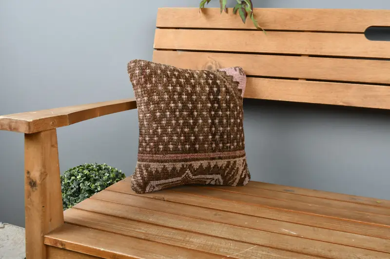 Interior Designer Pillow, Handwoven Pillow Cover Pillow Sham, Cushion Case, Home Decor Pillow, 12x12 Brown Pillow Case, Handmade Kilim Cushion - 1