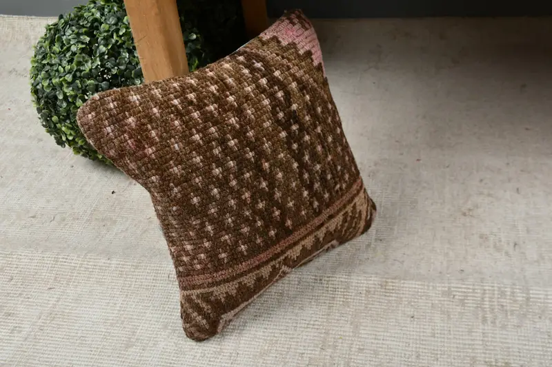 Interior Designer Pillow, Handwoven Pillow Cover Pillow Sham, Cushion Case, Home Decor Pillow, 12x12 Brown Pillow Case, Handmade Kilim Cushion - 7