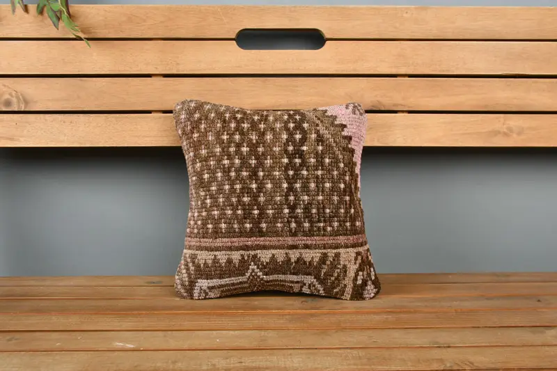 Interior Designer Pillow, Handwoven Pillow Cover Pillow Sham, Cushion Case, Home Decor Pillow, 12x12 Brown Pillow Case, Handmade Kilim Cushion - 6