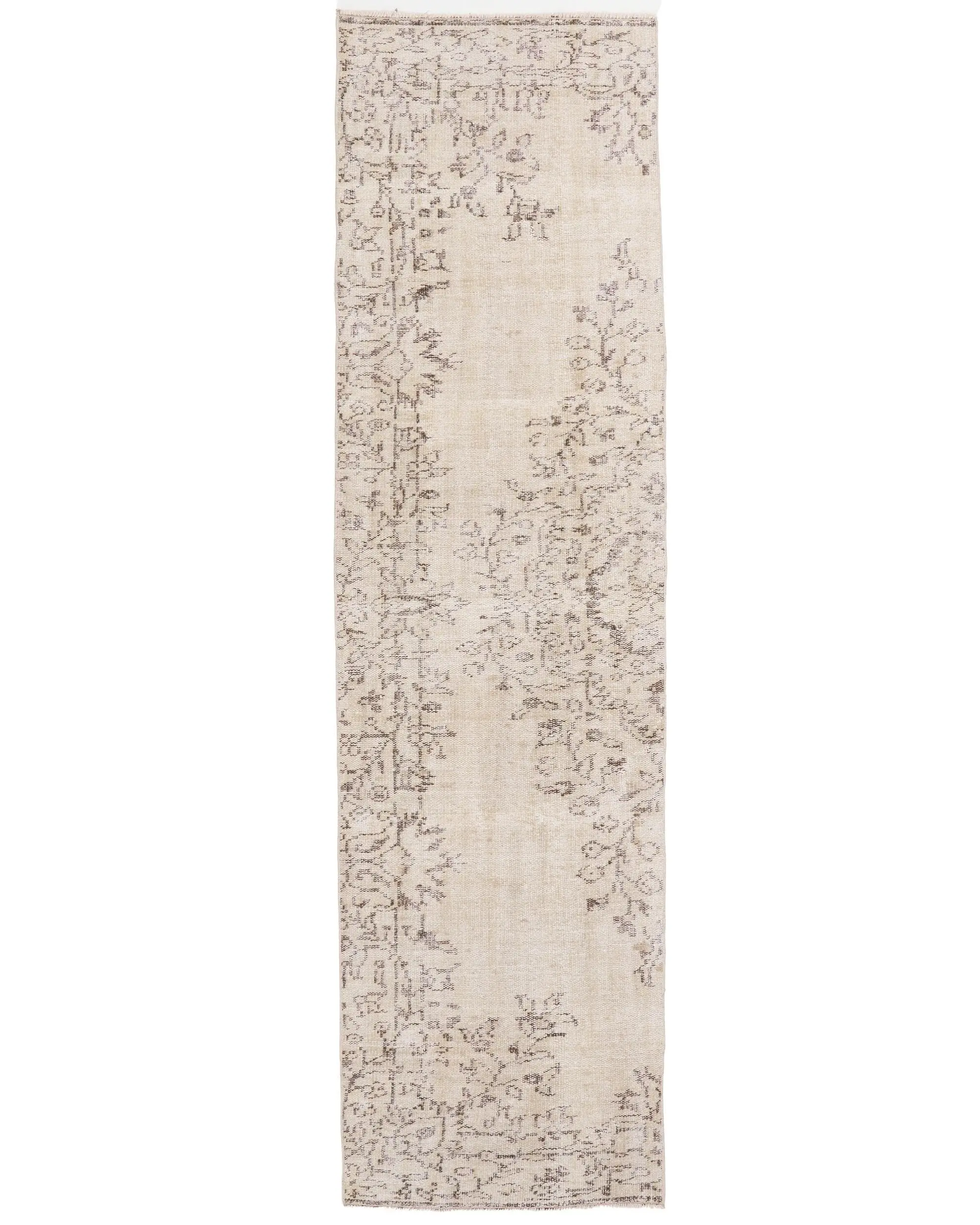 Turkish Vintage Runner Rug 2.5x9.1 ft, White Brown Animal Print Wool Rug - 1