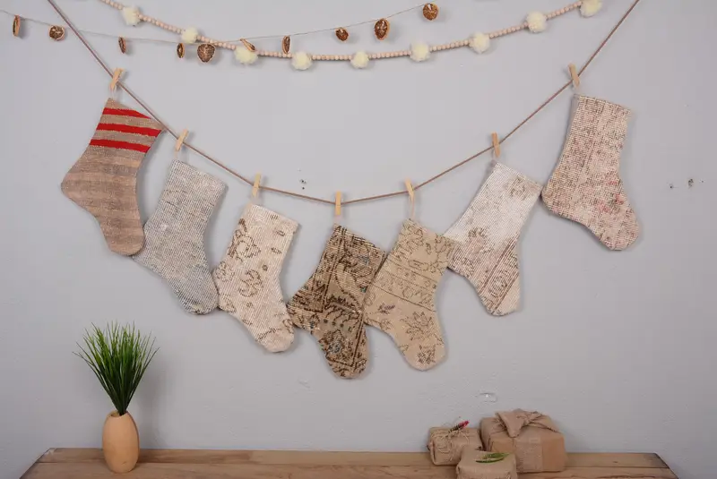 Festive Christmas Ornaments Pattern, 6 Inch Embroidered Christmas Stocking