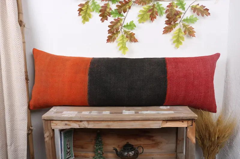 Kilim Pillow Cover, Vintage Kilim Pillow, Kilim Cushion Sham, 16x48 Red Pillow Sham, Comfy Throw Cushion Case, Pillow Sham - 1