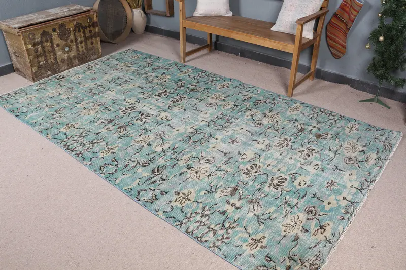 Elegant Green & Beige Rug, 5,2x9,4 ft Persian Pattern