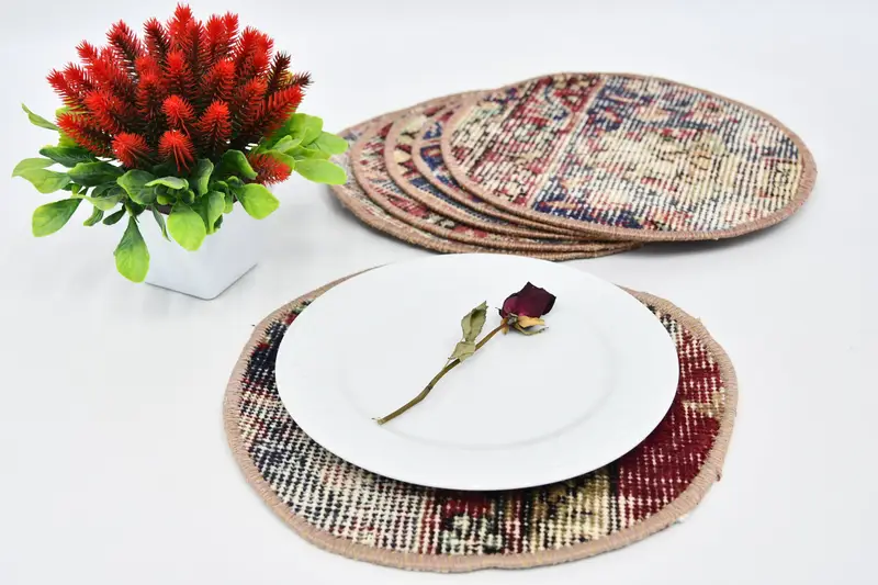 Tapetes bohemios de círculo azul y rojo, decoración minimalista de lana de algodón