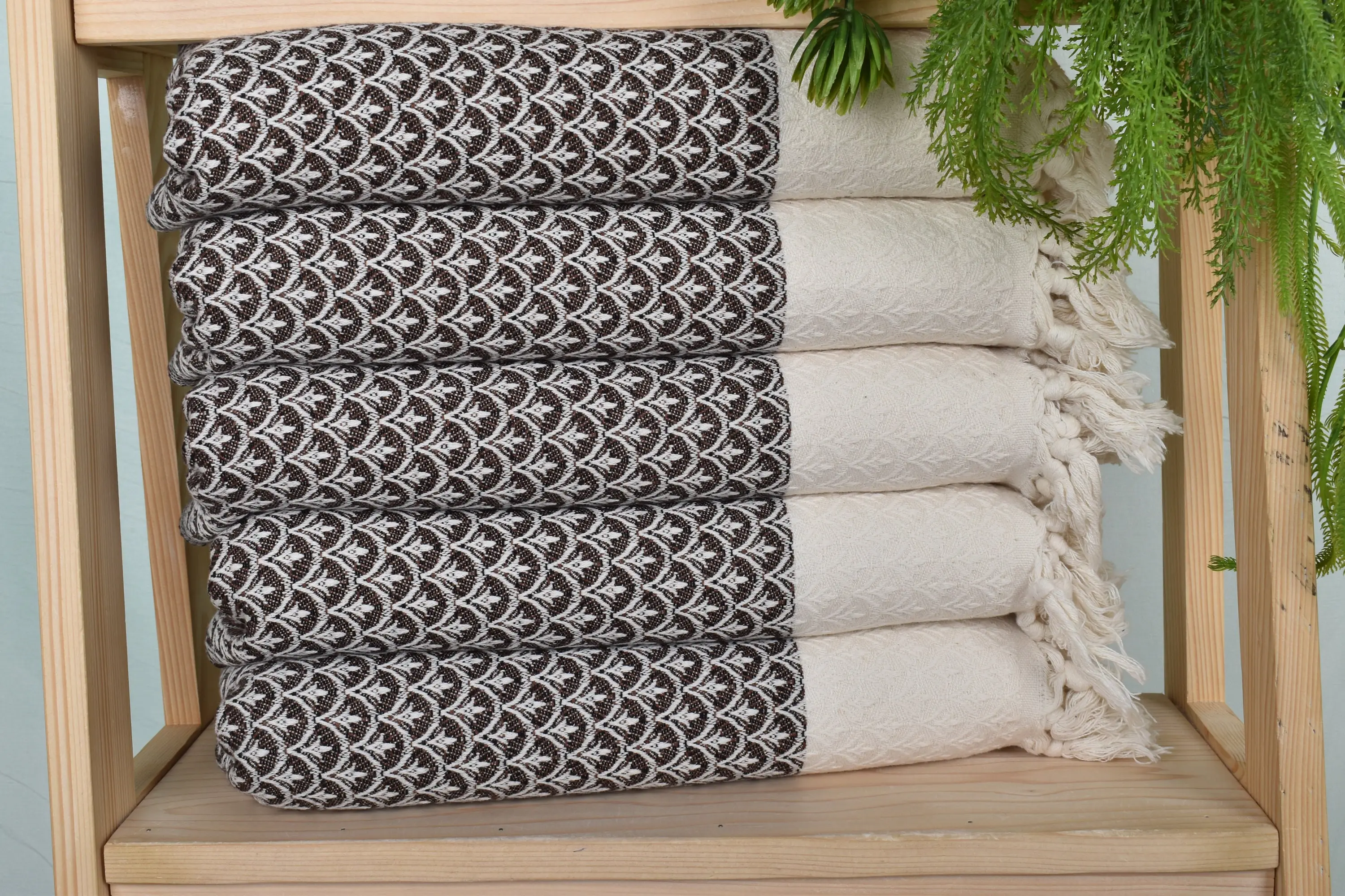 Brown Floral Design Cotton Tea Towel, Organic Linen, 18x34 Inches - 1
