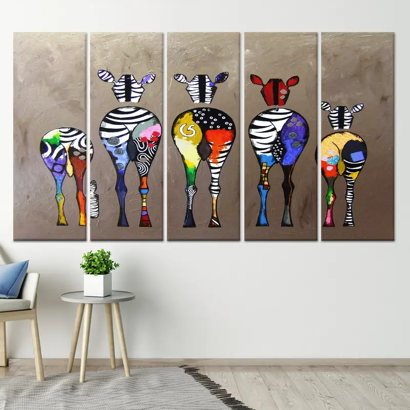 モダンなバンクシー ゼブラ キャンバス: カラフルな抽象動物アート プリント