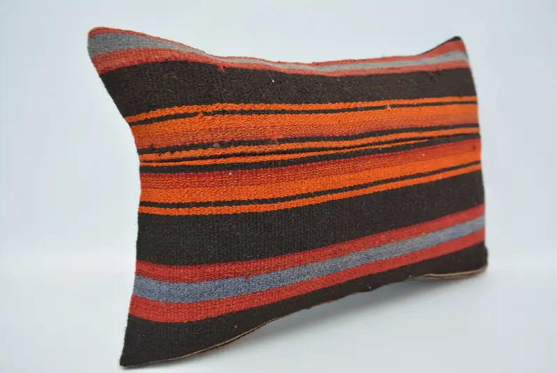 Vintage Kilim Pillow, Armchair Cushion Case, Decorative Bolster Pillow, Boho Pillow, Cushion Case, Ethnical Kilim Rug Pillow, 16x24 Orange Cushion - 3