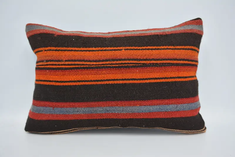 Vintage Kilim Pillow, Armchair Cushion Case, Decorative Bolster Pillow, Boho Pillow, Cushion Case, Ethnical Kilim Rug Pillow, 16x24 Orange Cushion - 1